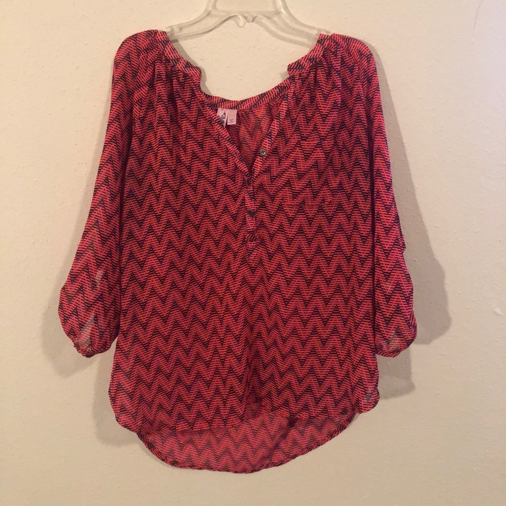 Red and black long sleeved blouse